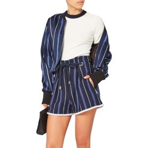 ALC White Navy Blue Ribbed Knit Top Sz S